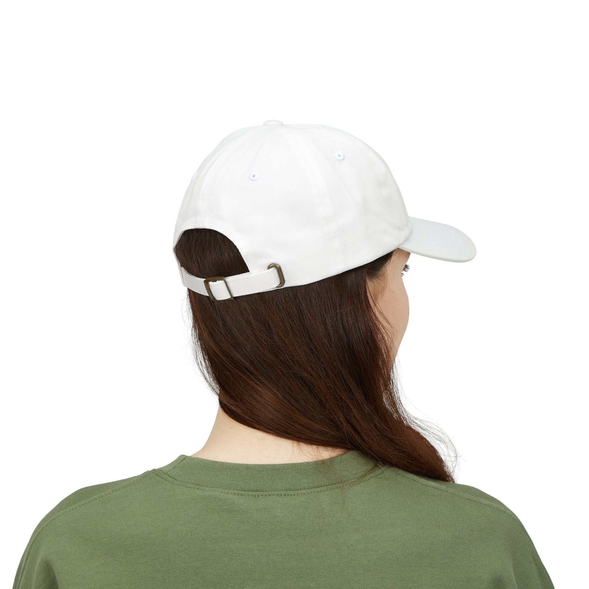 White Maple Leaf Dad Cap with adjustable strap, comfortable cotton fit, and casual style.