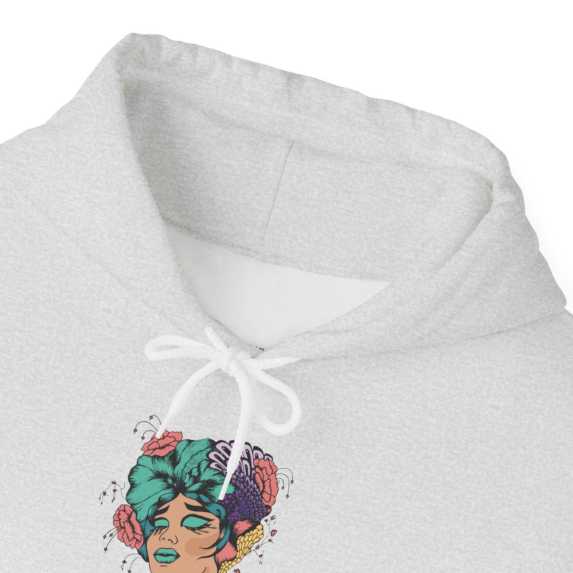 Boho Style hooded sweatshirt with colorful artwork, featuring adjustable drawstring and cozy design.