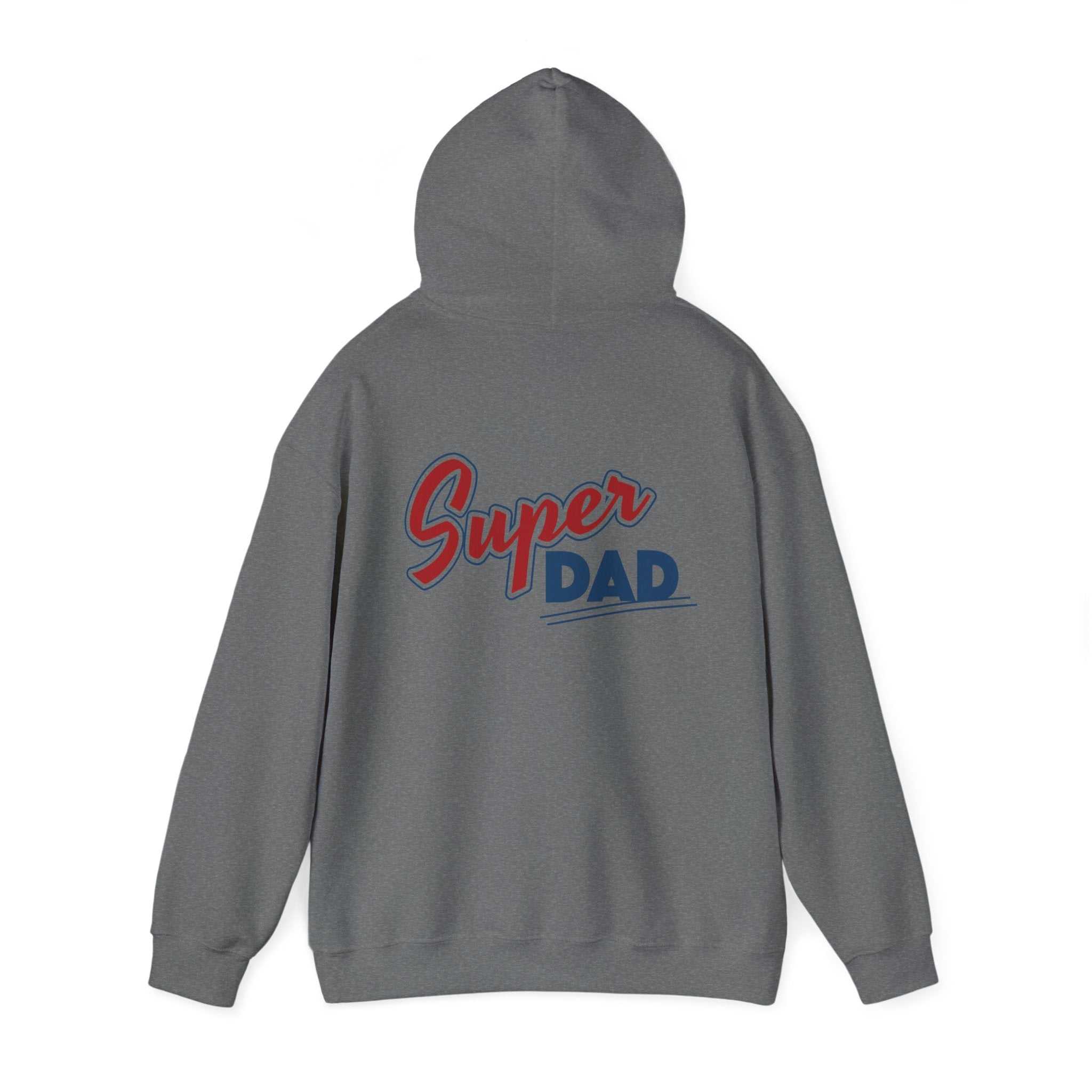 Super Dad Hoodie - Cozy gray sweatshirt with "Super Dad" graphic, perfect for Father's Day gifts.