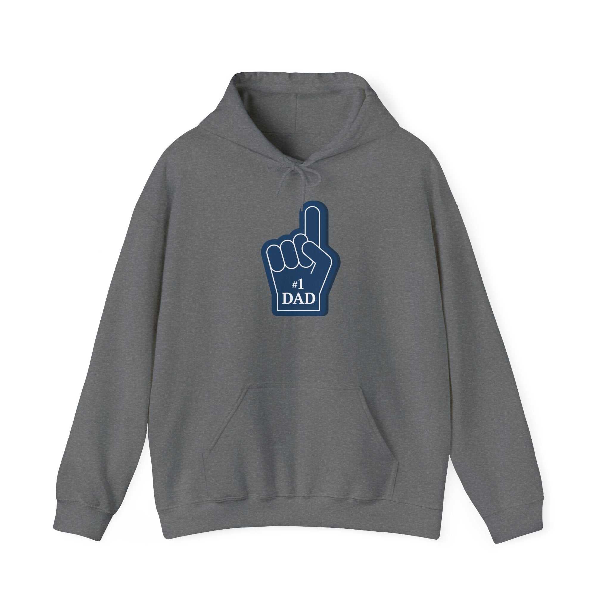 Super Dad Hoodie with '#1 DAD' graphic, cozy kangaroo pocket, medium-heavy fabric for warmth.