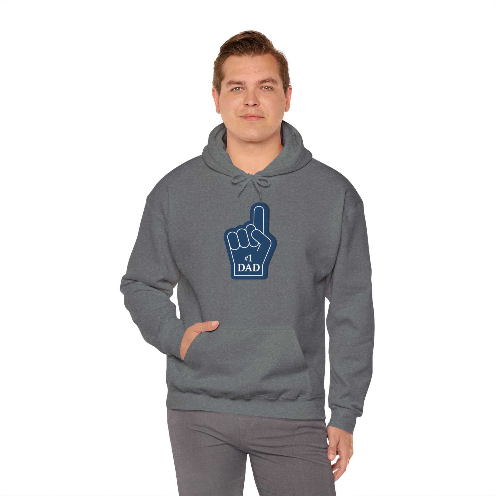 Super Dad Hoodie - Heavy Blend Sweatshirt with "#1 DAD" graphic, perfect for Father's Day gifts.