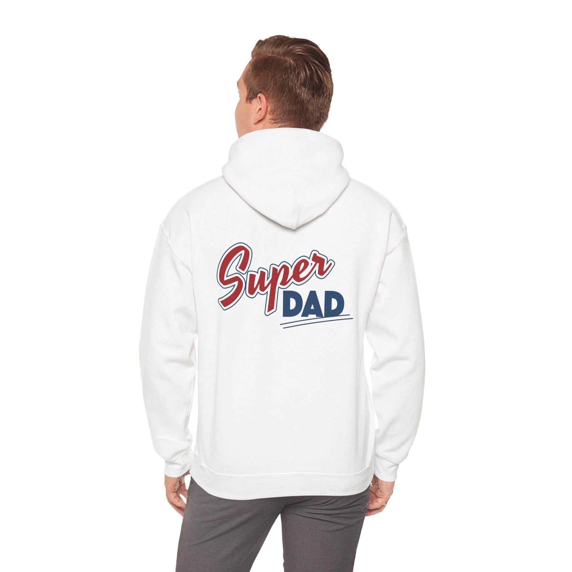 Super Dad Hoodie with vibrant design celebrating dads, perfect for Father's Day.