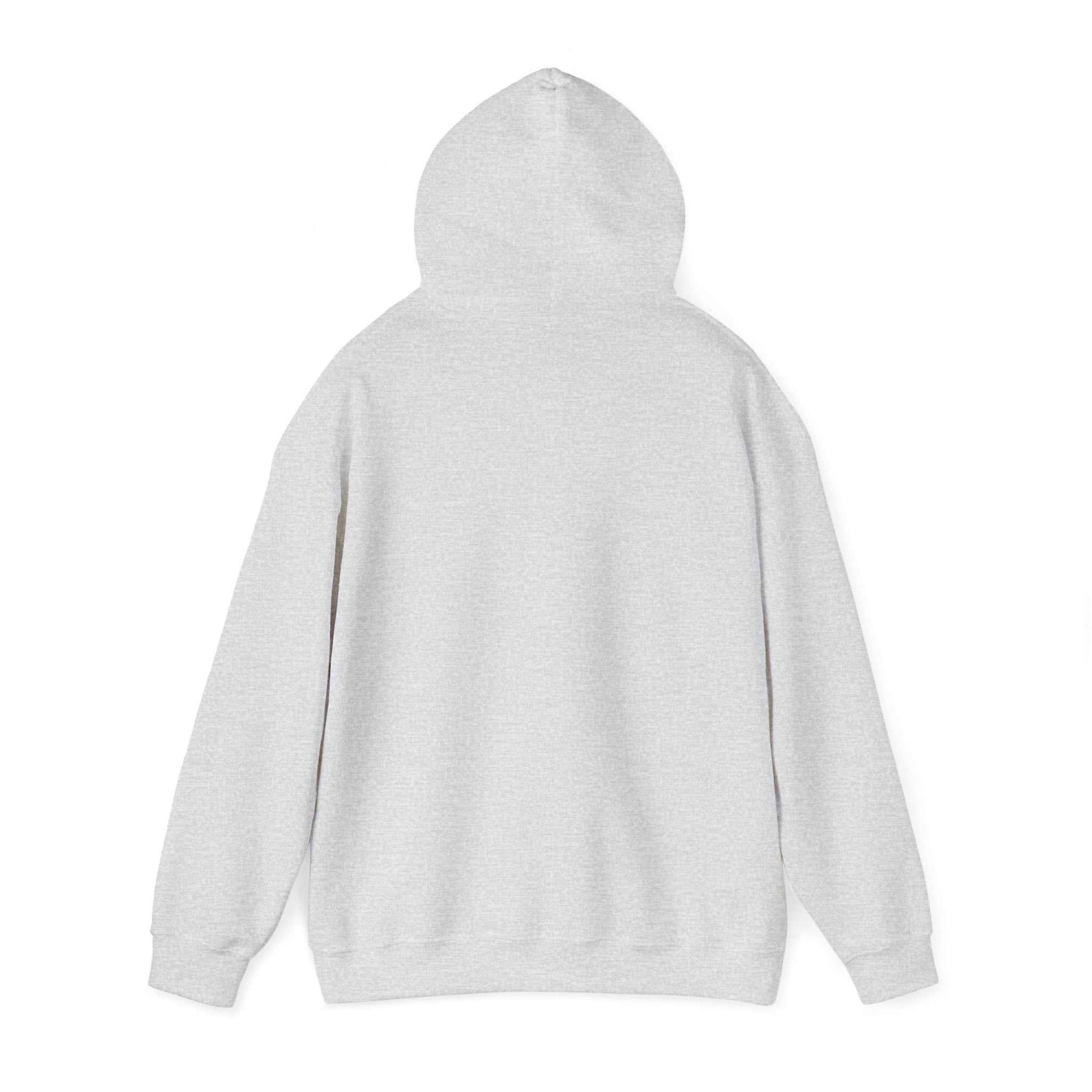 Heavy Hooded Teddy Sweatshirt in light gray, showing back view with hood up.