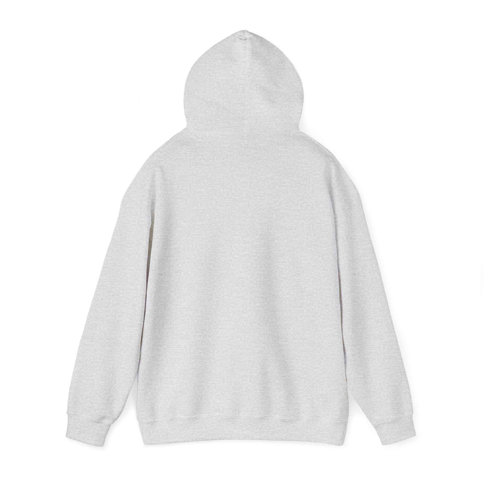 Heavy Hooded Teddy Sweatshirt in light gray, showing back view with hood up.