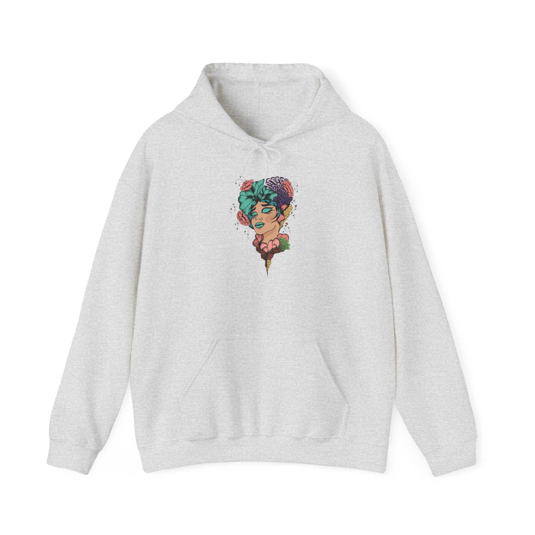 Boho Style Hooded Sweatshirt with colorful design, unisex, featuring kangaroo pocket and adjustable drawstring, perfect for all seasons.