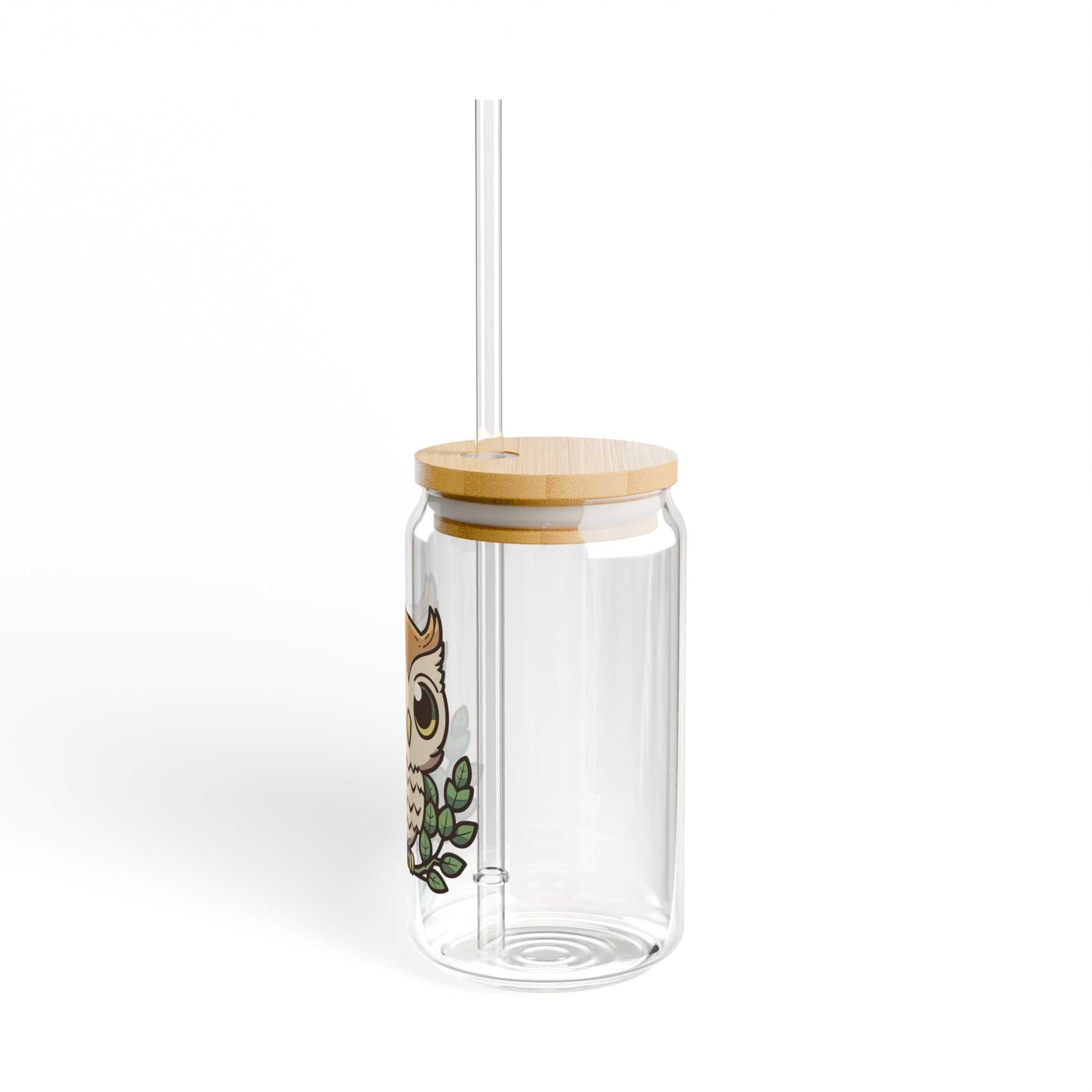Cute owl sipper glass with straw and lid, vibrant 16oz design, perfect for kids and adults.