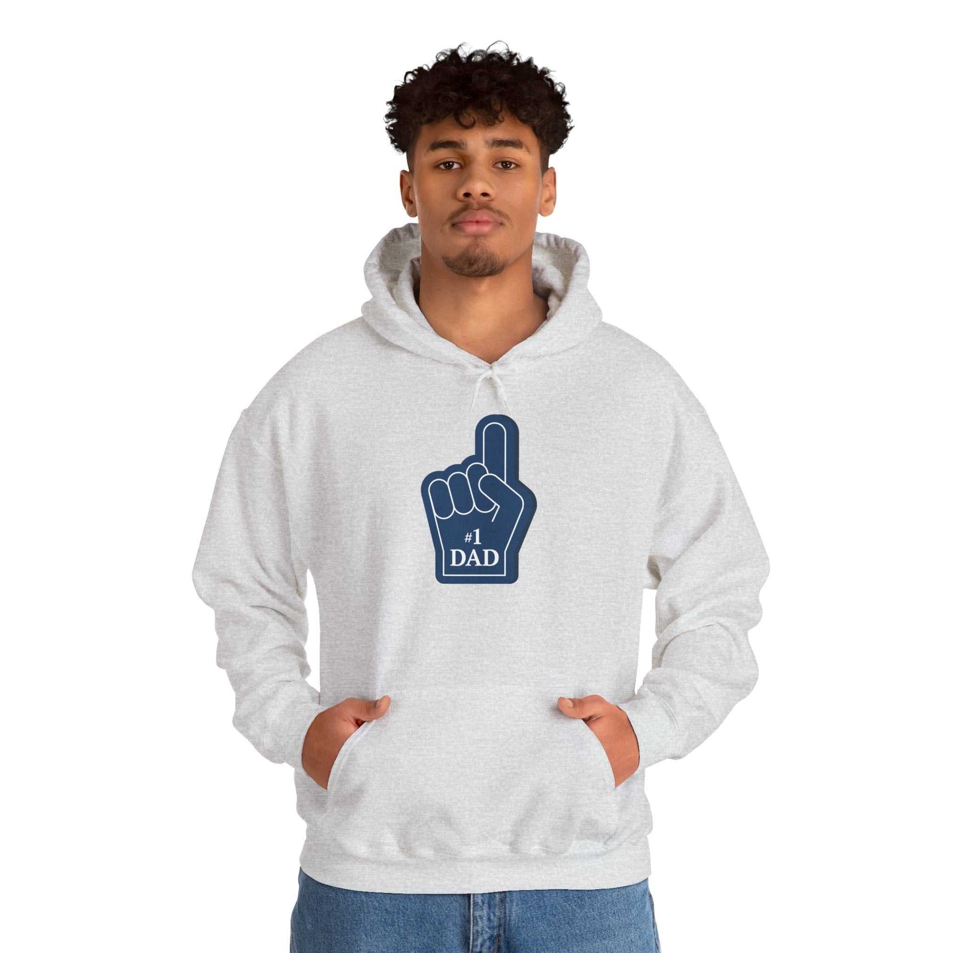 Super Dad Hoodie with "#1 DAD" graphic, perfect for Father's Day; cozy, stylish sweatshirt for dads.