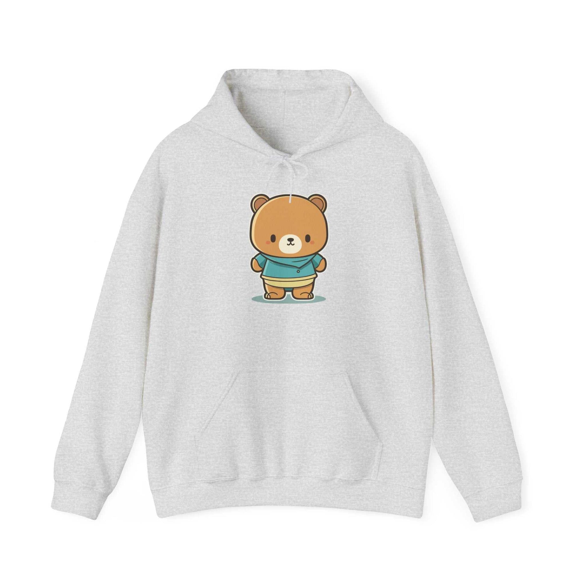 Heavy hooded teddy sweatshirt with cute bear graphic.