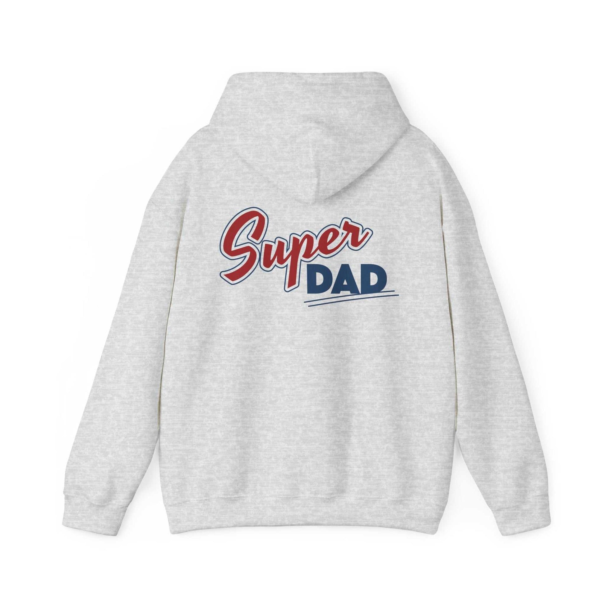Super Dad Hoodie with "Super DAD" graphic on back, ideal for Father's Day gifts.