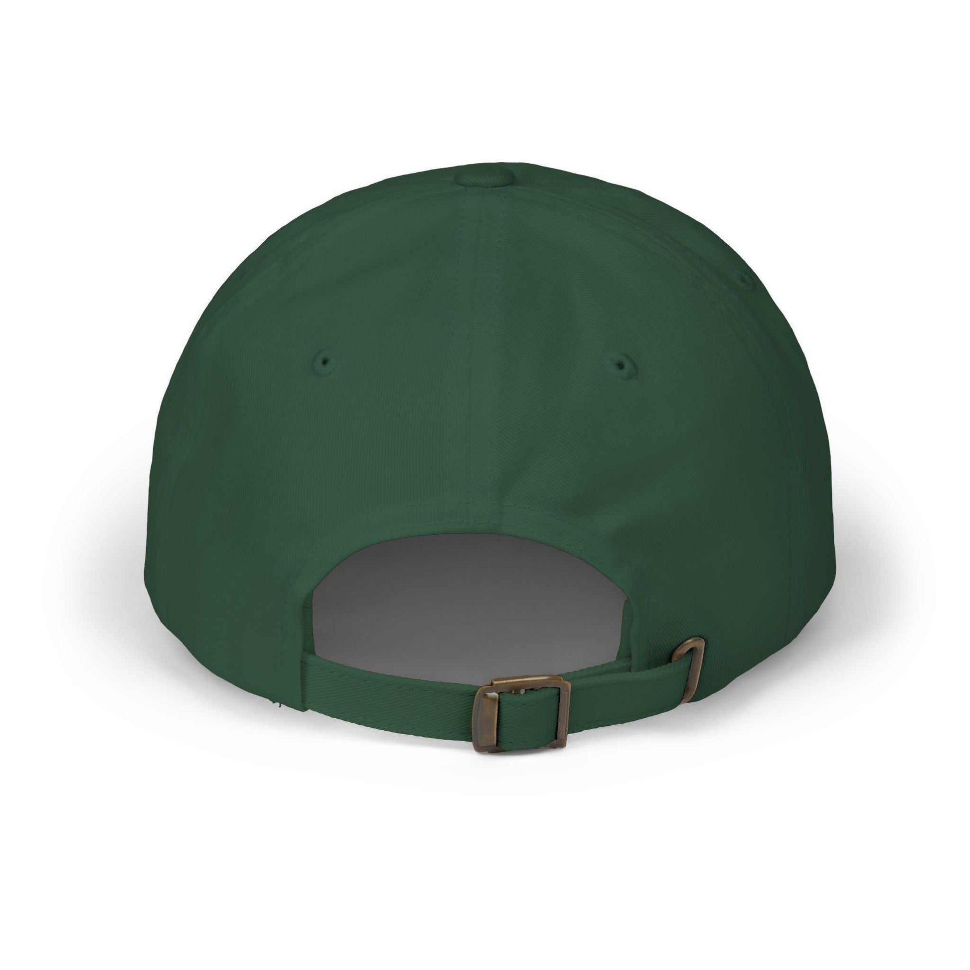 Green Maple Leaf Dad Cap with adjustable snap closure and unstructured fit.
