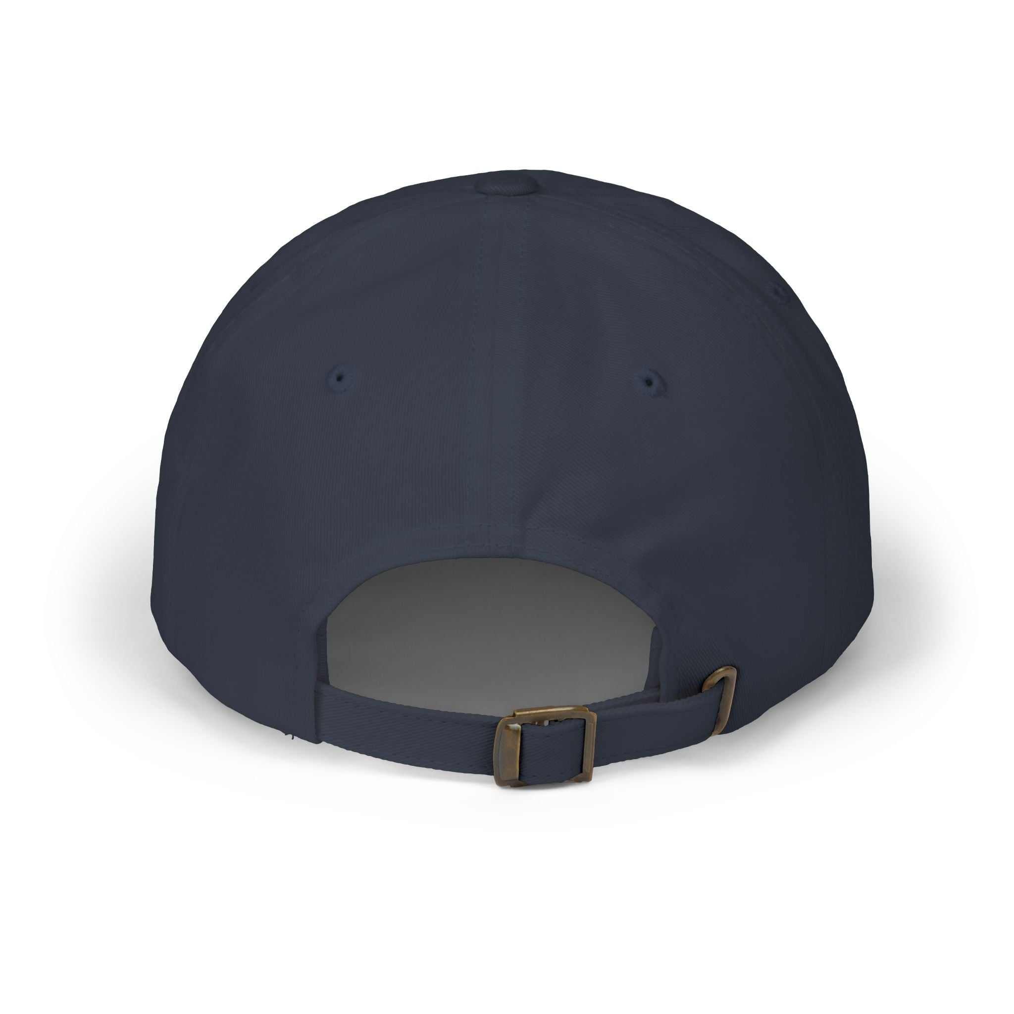 Back view of a navy Maple Leaf Dad Cap with adjustable strap closure.
