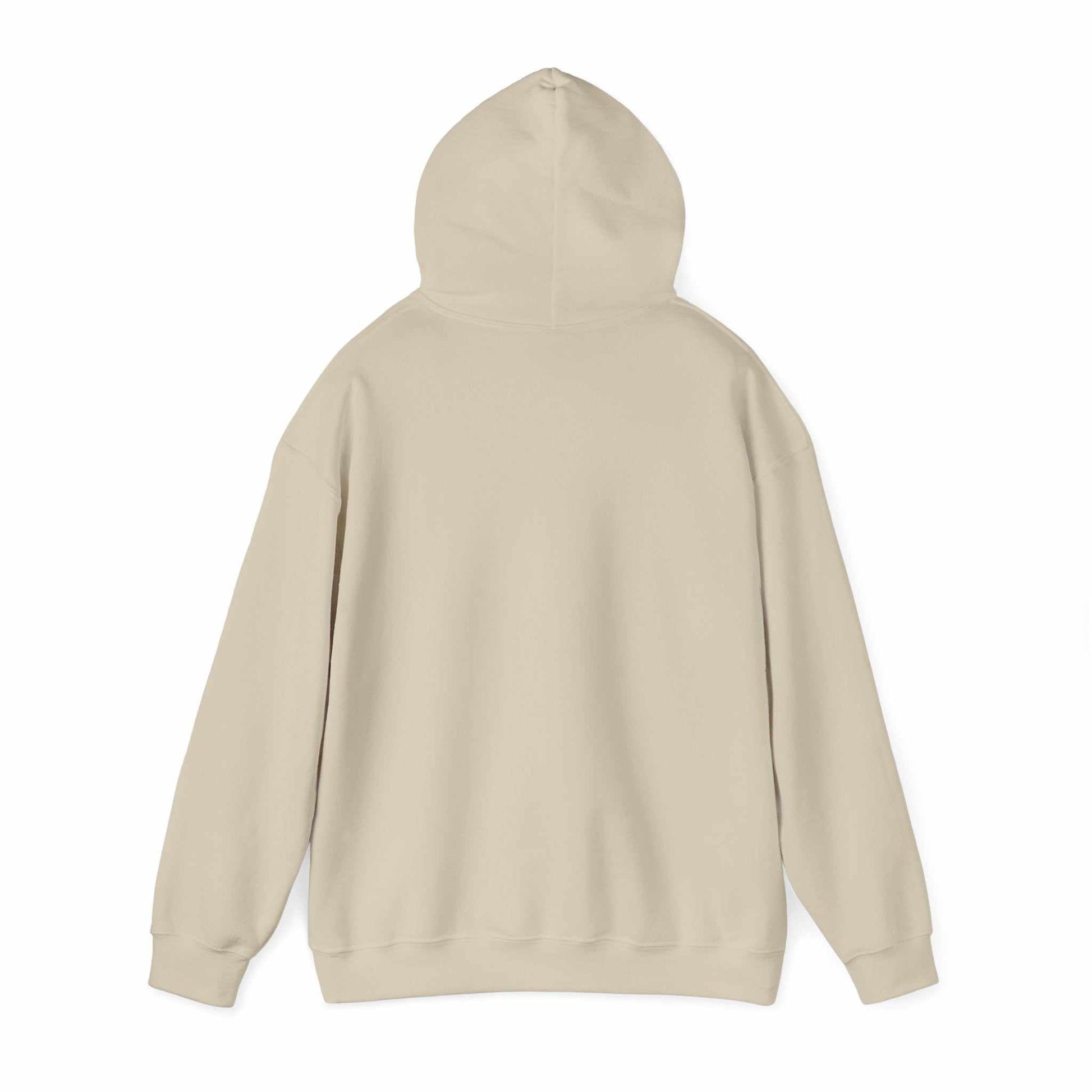 Heavy hooded teddy sweatshirt in beige with a plush, soft design, featuring a spacious kangaroo pocket and ethically grown US cotton blend.