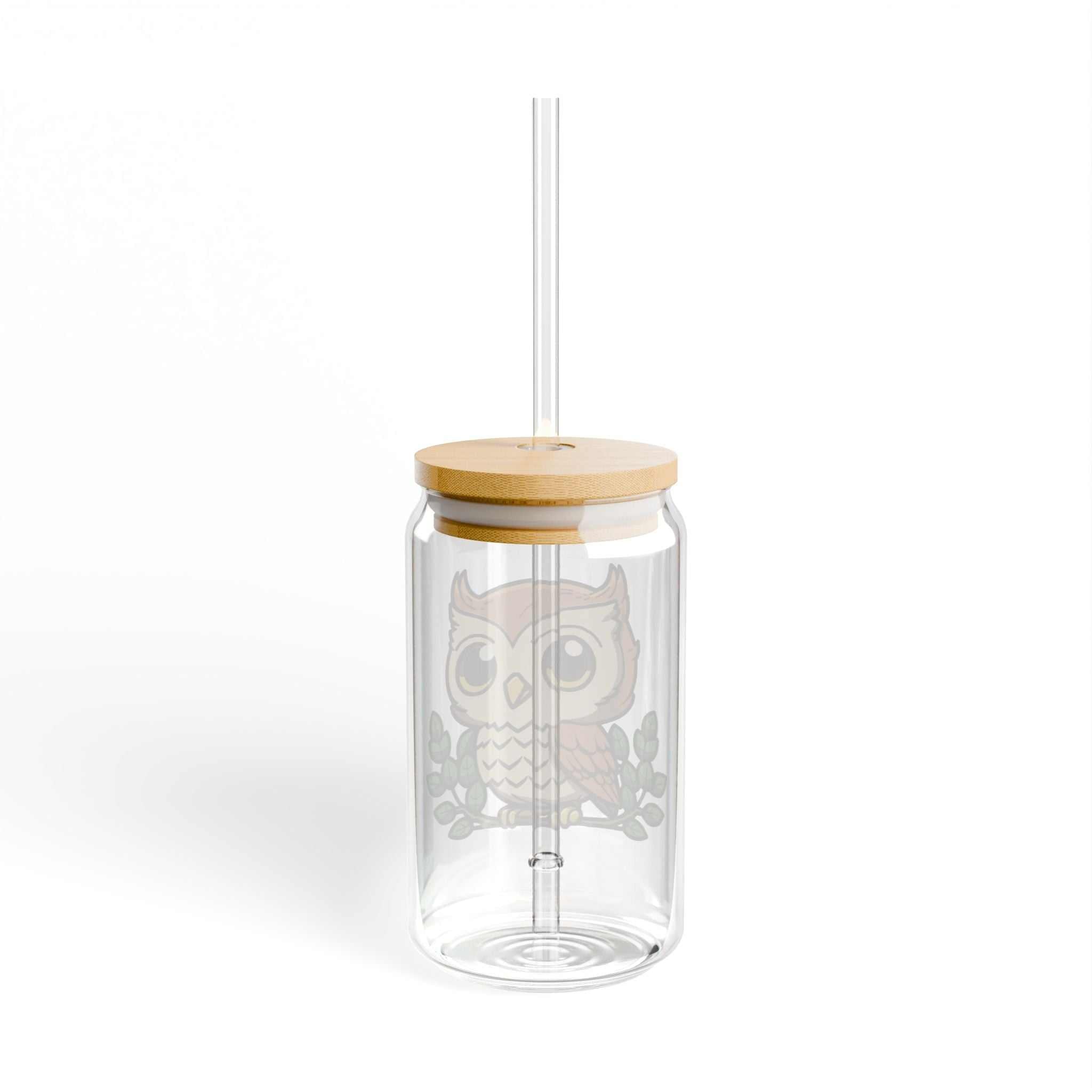 Cute Owl Sipper Glass with straw and lid, vibrant design, ideal for children and adults, 16oz capacity.