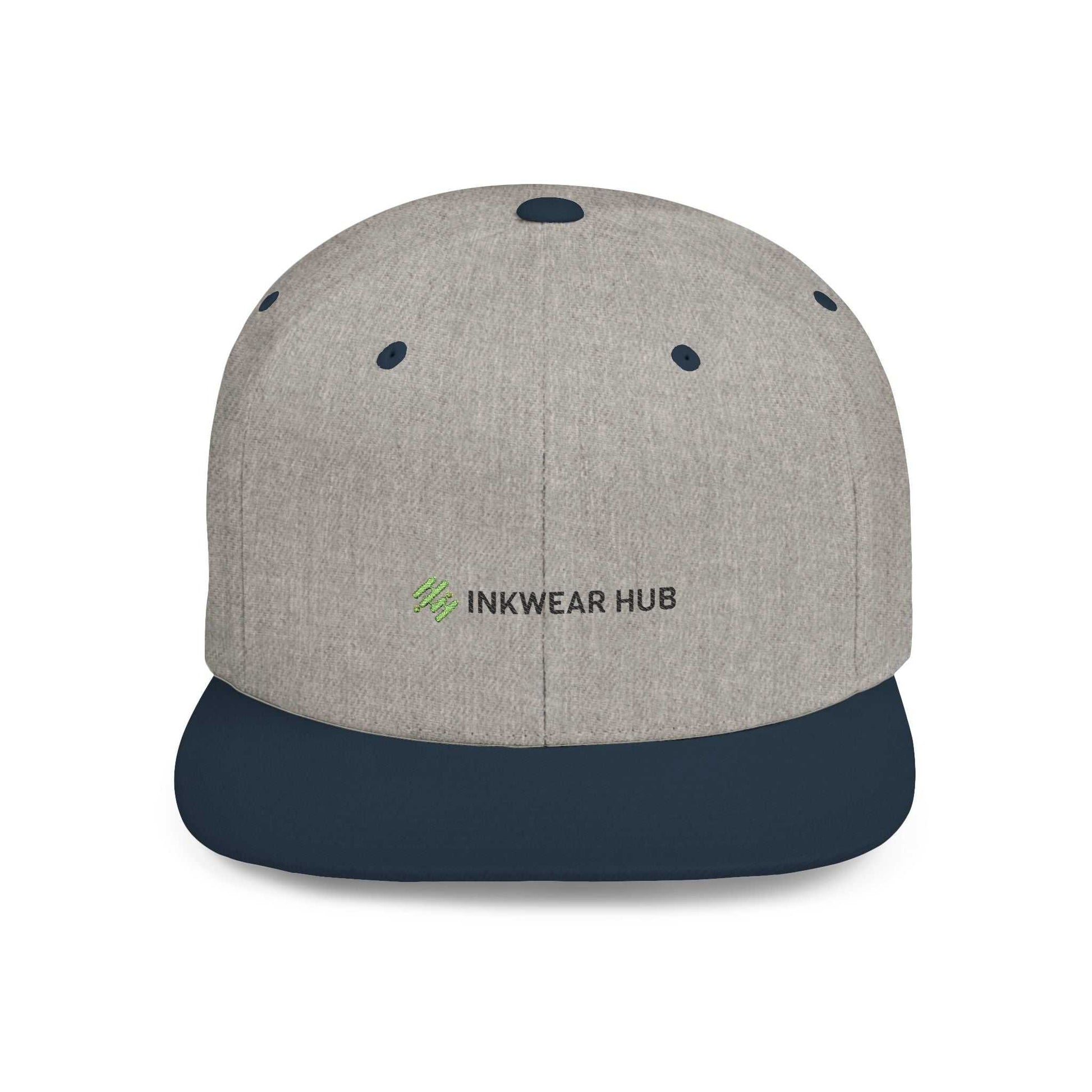 Stylish flat bill snapback cap from Ink Wear Hub with grey crown and dark brim.