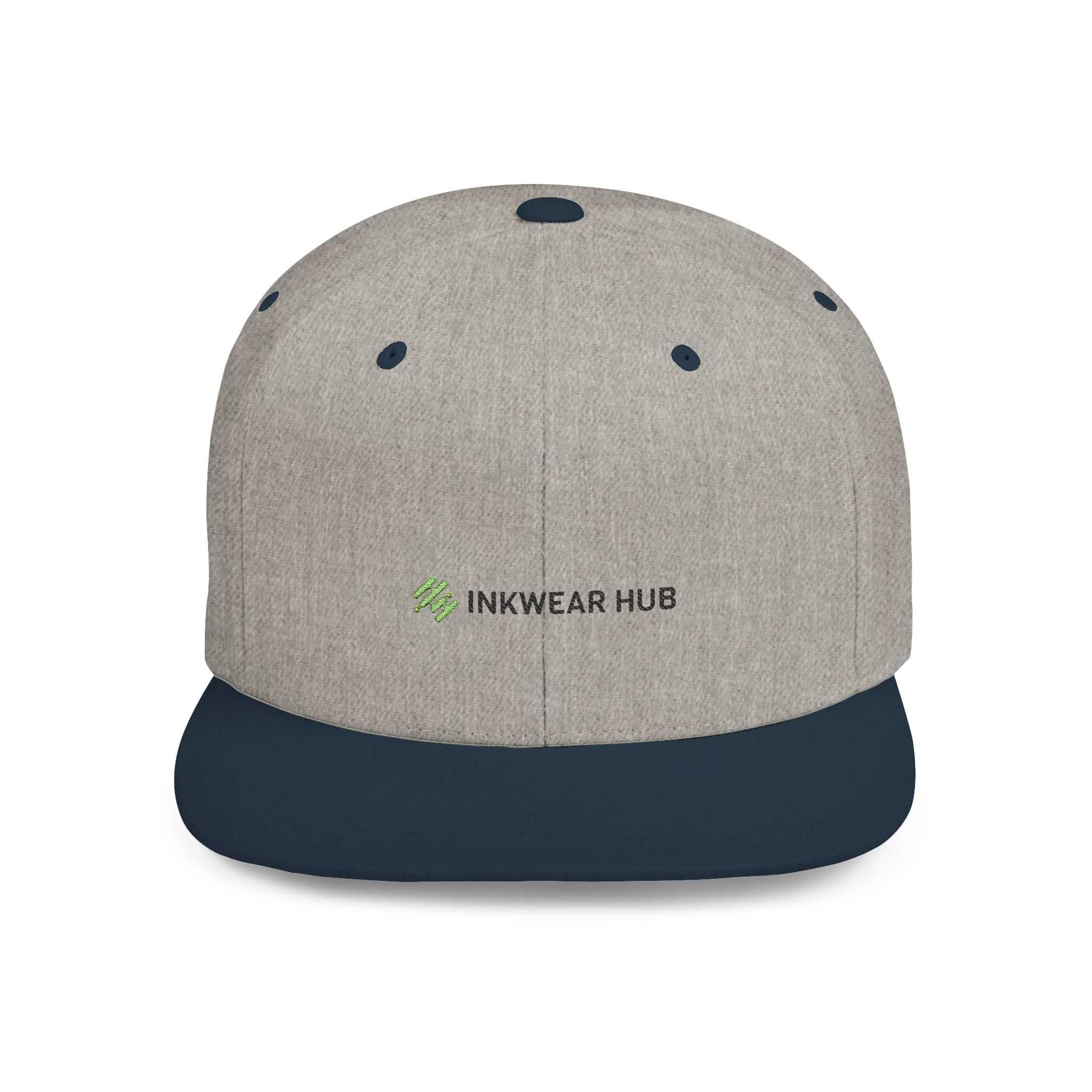 Stylish flat bill snapback cap from Ink Wear Hub with grey crown and dark brim.