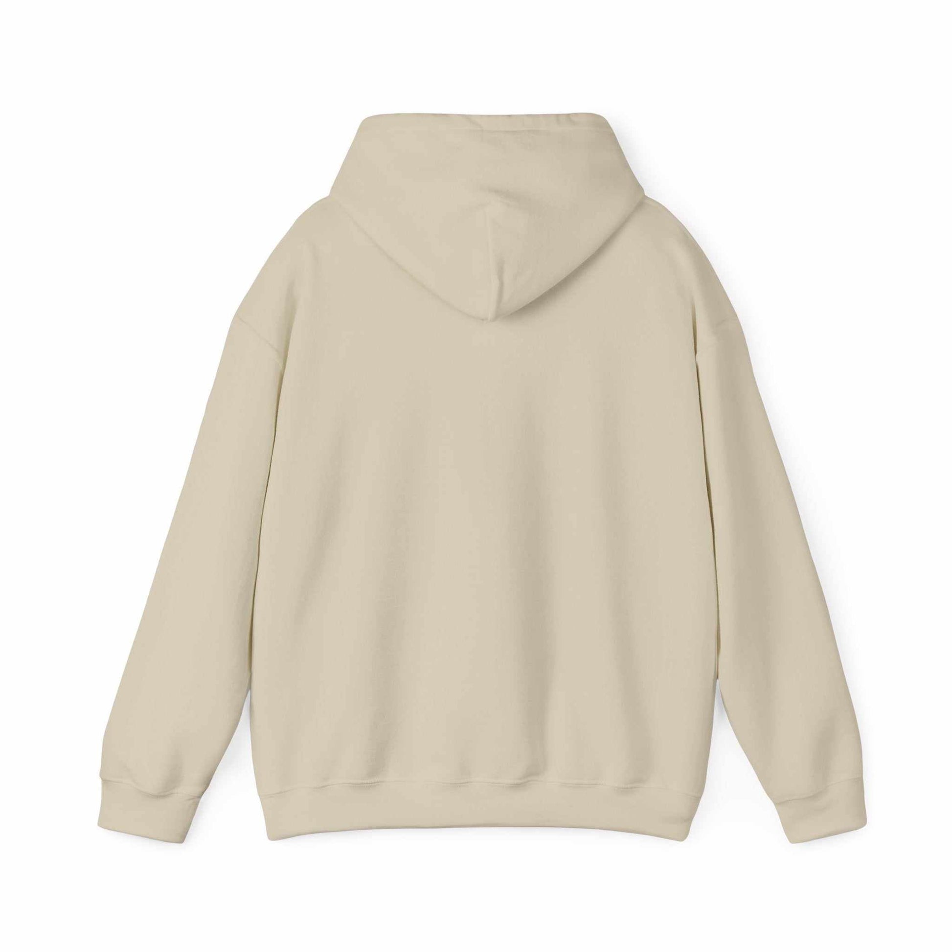 Heavy hooded teddy sweatshirt in beige, featuring a plush, warm texture.