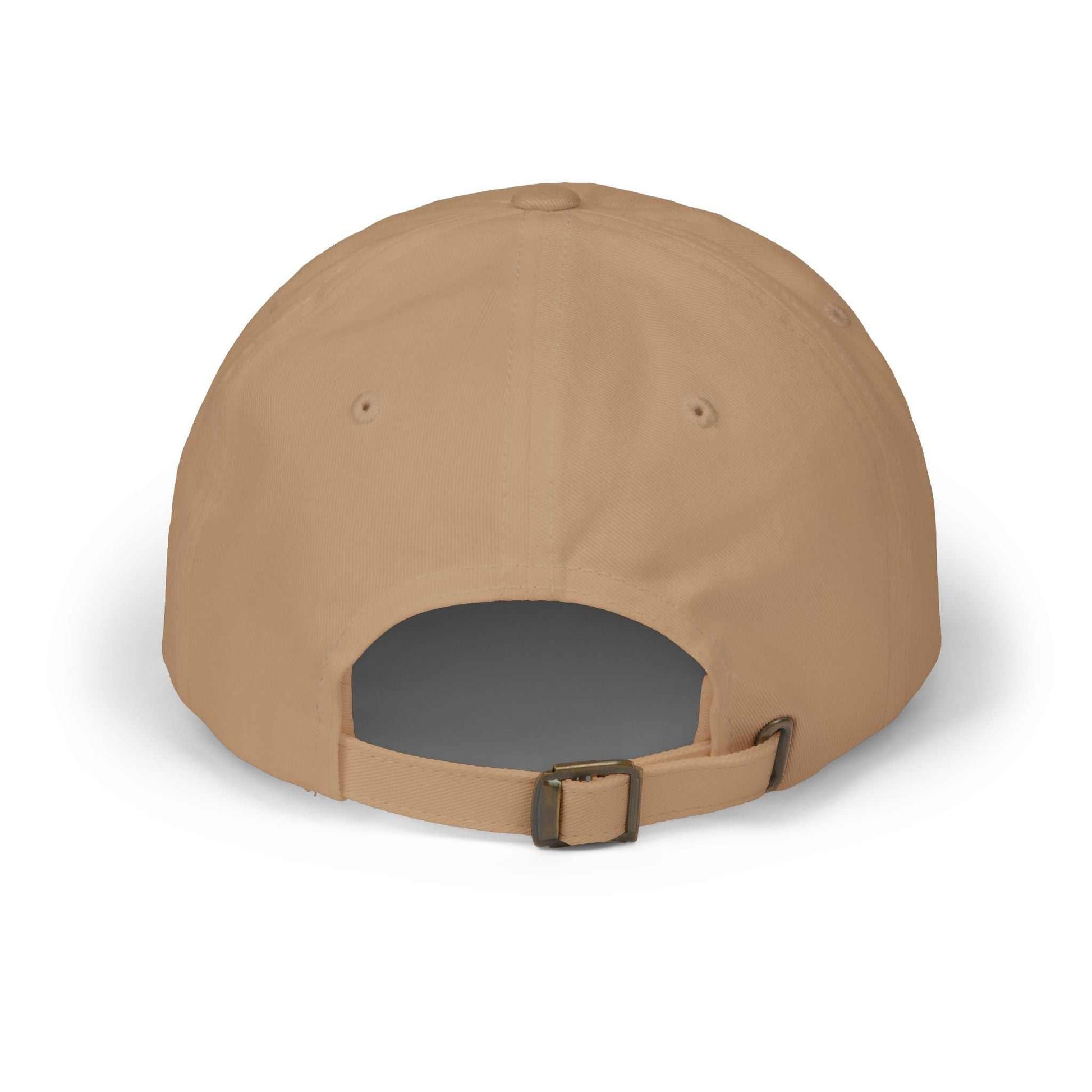 Maple Leaf Dad Cap with adjustable snap closure in tan color.