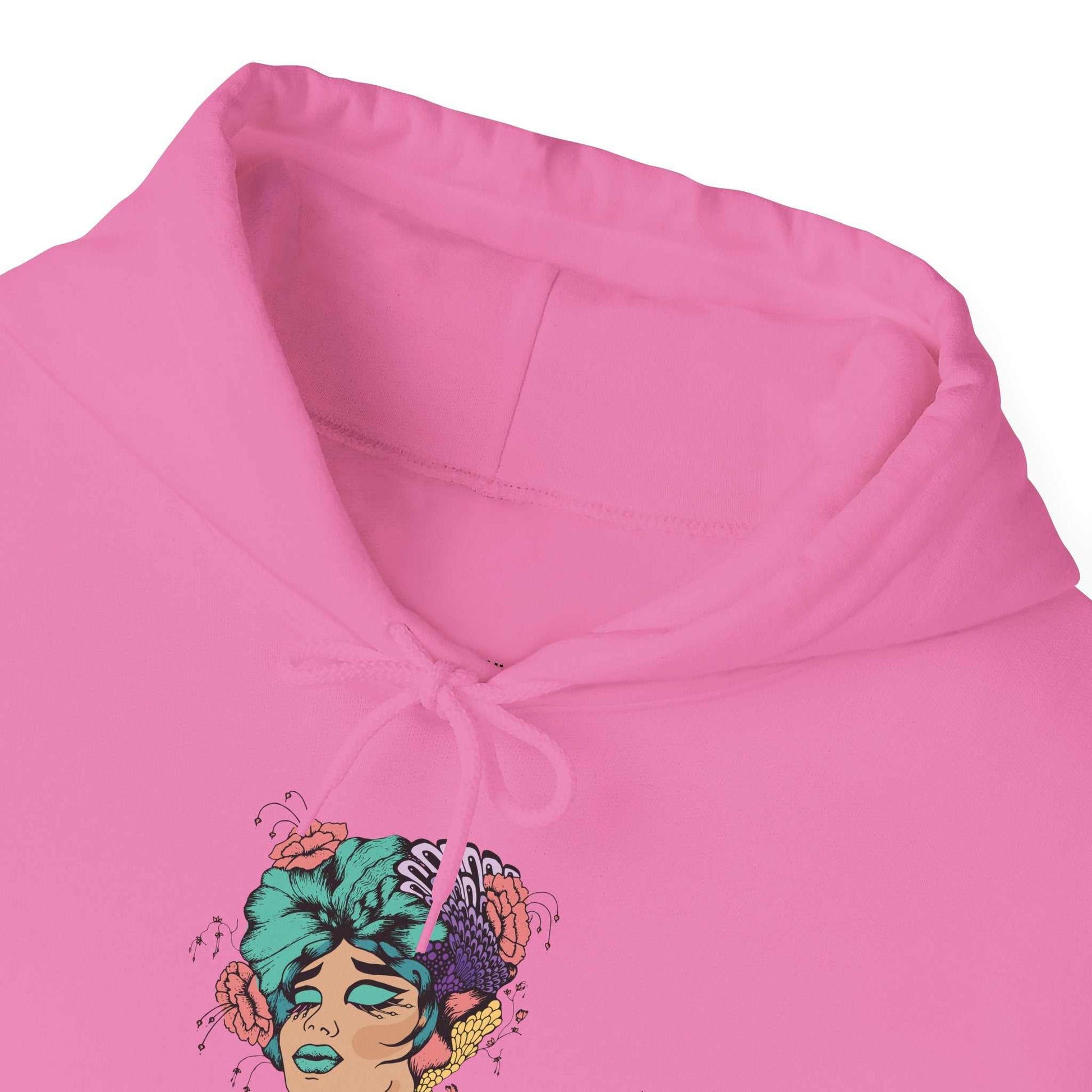 Boho Style - Hooded Sweatshirt with vibrant design, adjustable drawstring, and kangaroo pocket.