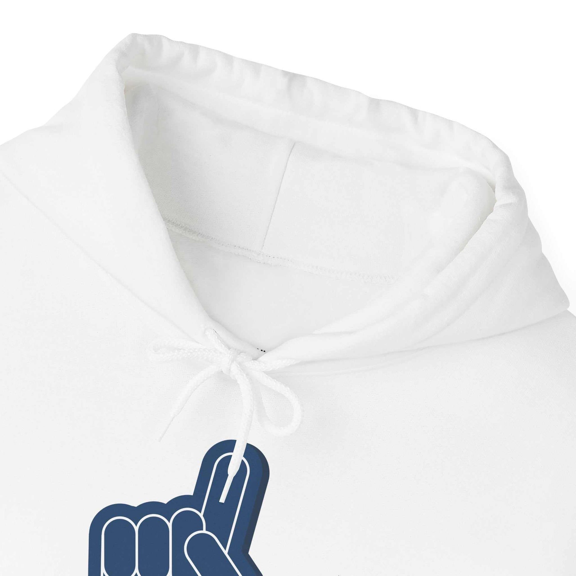 White hoodie with "#1 Super Dad" design, featuring cozy fabric and drawstring hood, ideal for Father's Day.