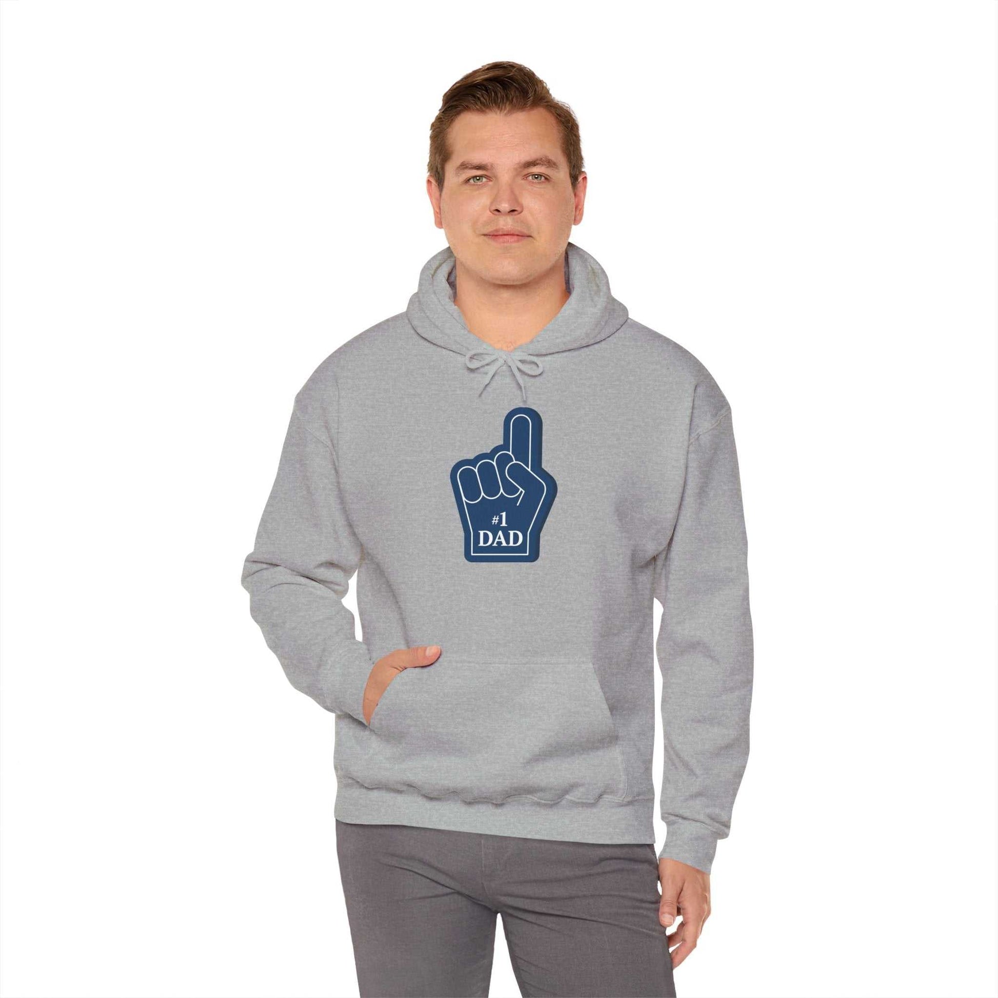 #1 Super Dad Hoodie featuring "Super DAD" graphics, cozy fabric, and kangaroo pouch pocket.