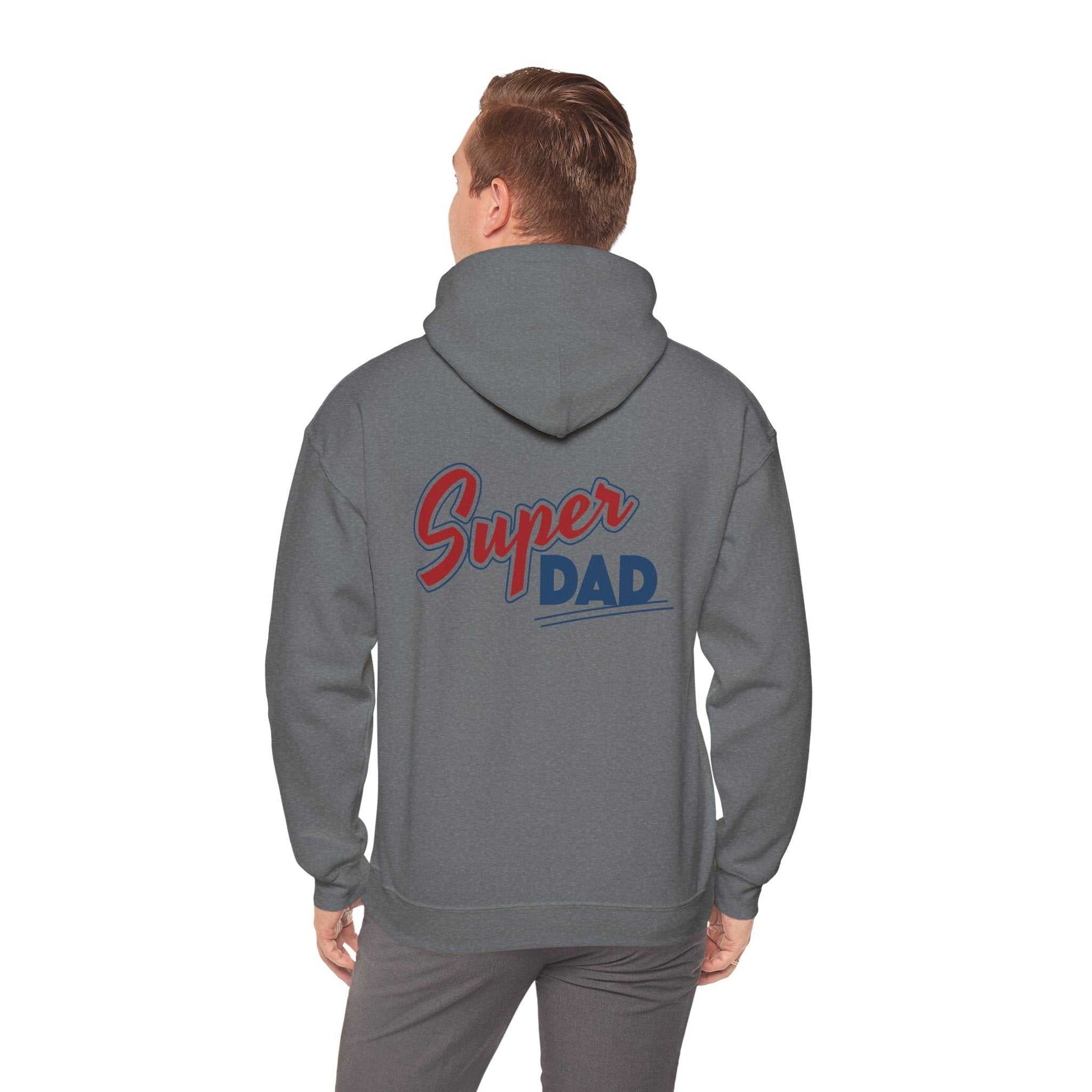 Super Dad Hoodie with vibrant graphic for Father's Day, showcasing comfort and playful style.