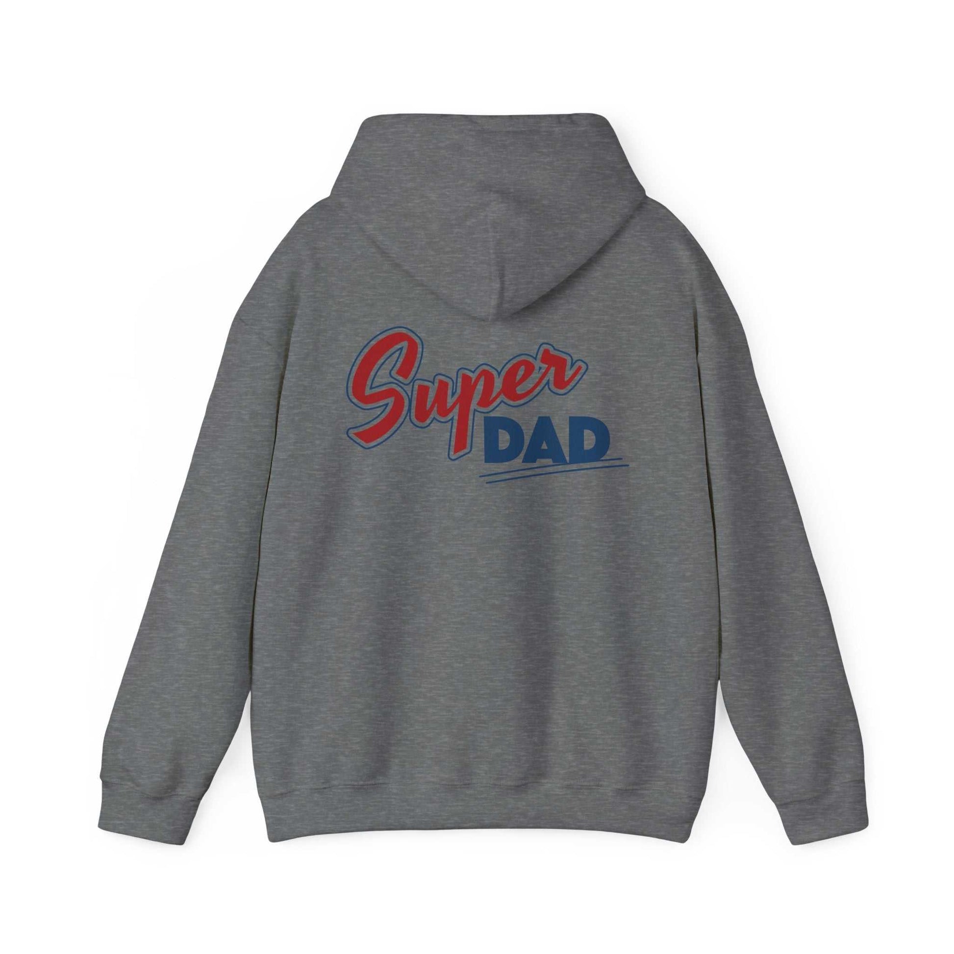 Super Dad Hoodie with vibrant graphics, cozy fabric, and adjustable hood for Father's Day.