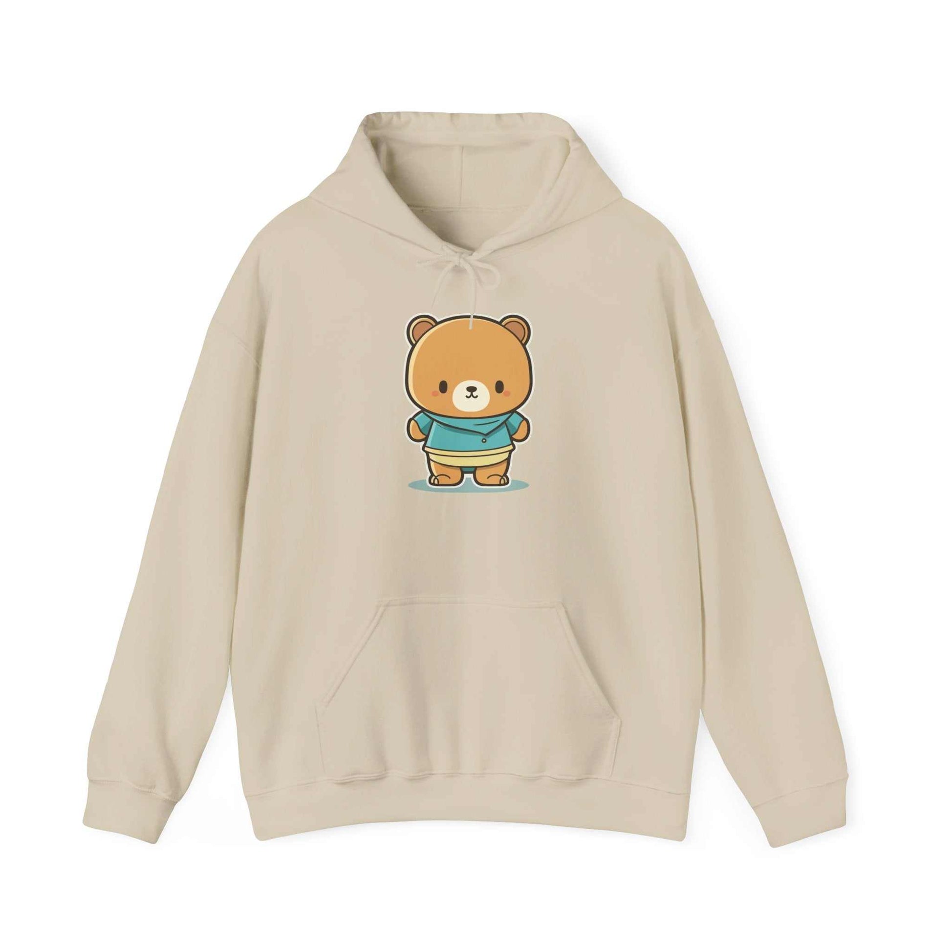 Heavy Hooded Teddy Sweatshirt with bear graphic design, made from cotton and polyester blend.