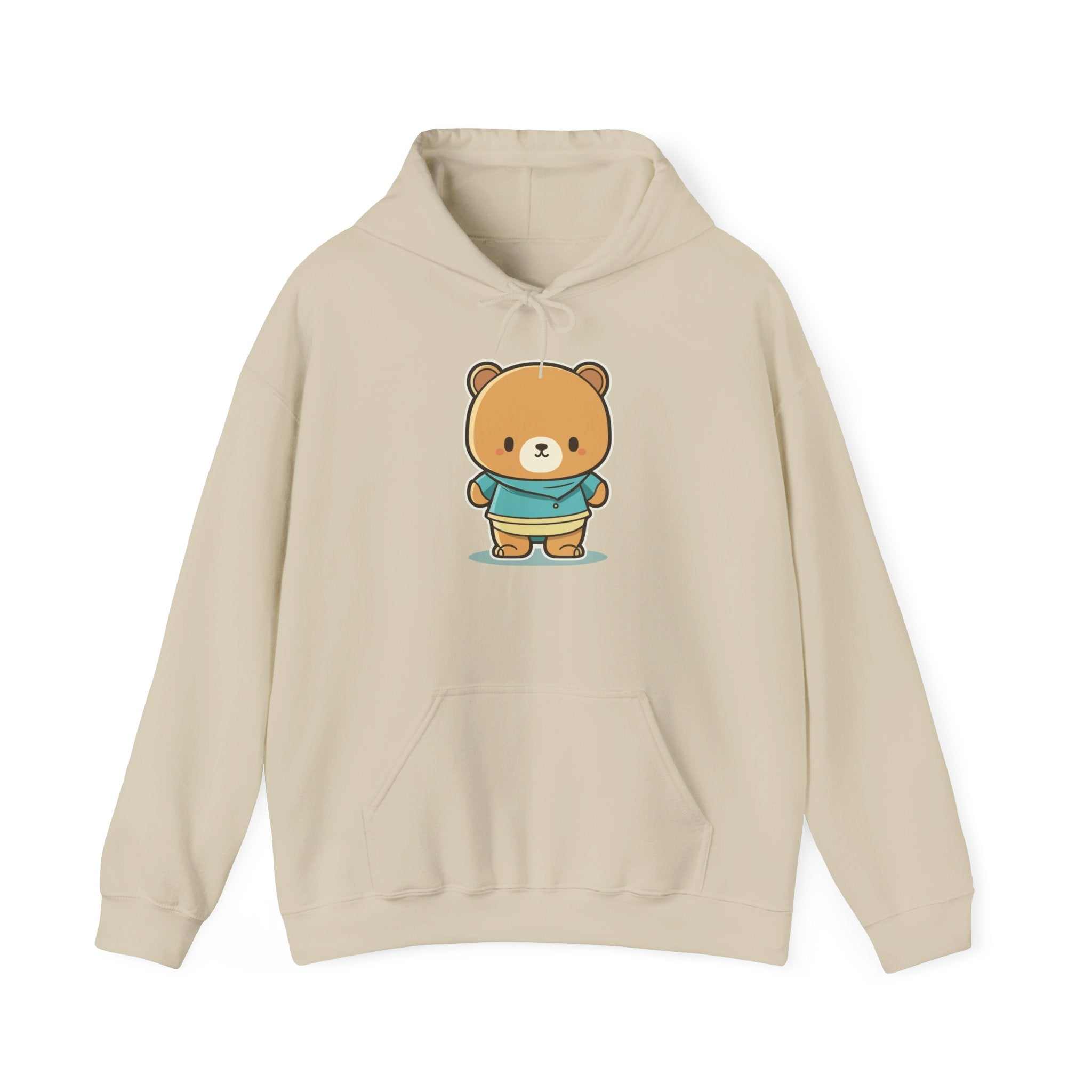Heavy Hooded Teddy Sweatshirt with bear graphic design, made from cotton and polyester blend.