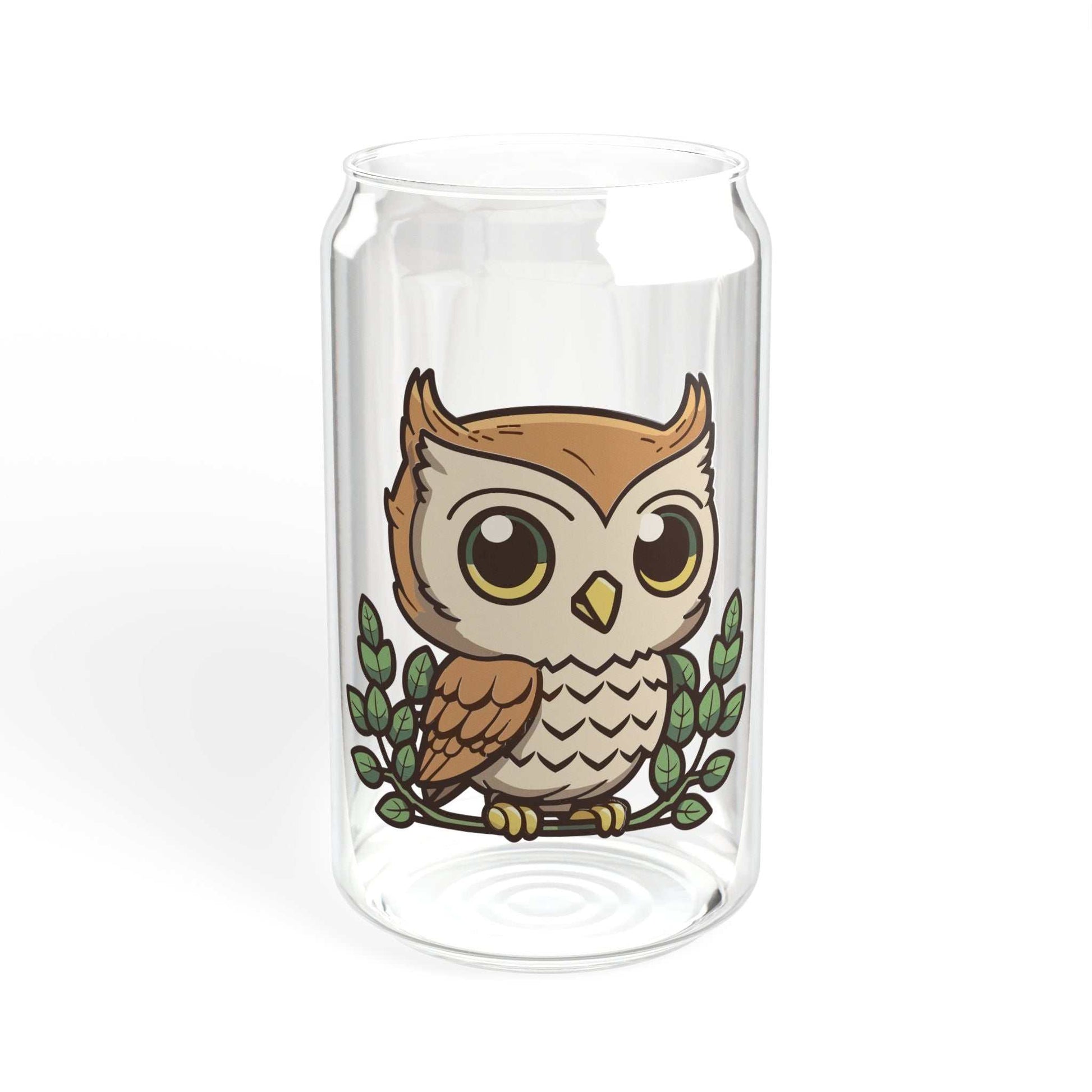 Vibrant 16oz glass with cute owl design, ideal for kids and adults, perfect gift for nature lovers.
