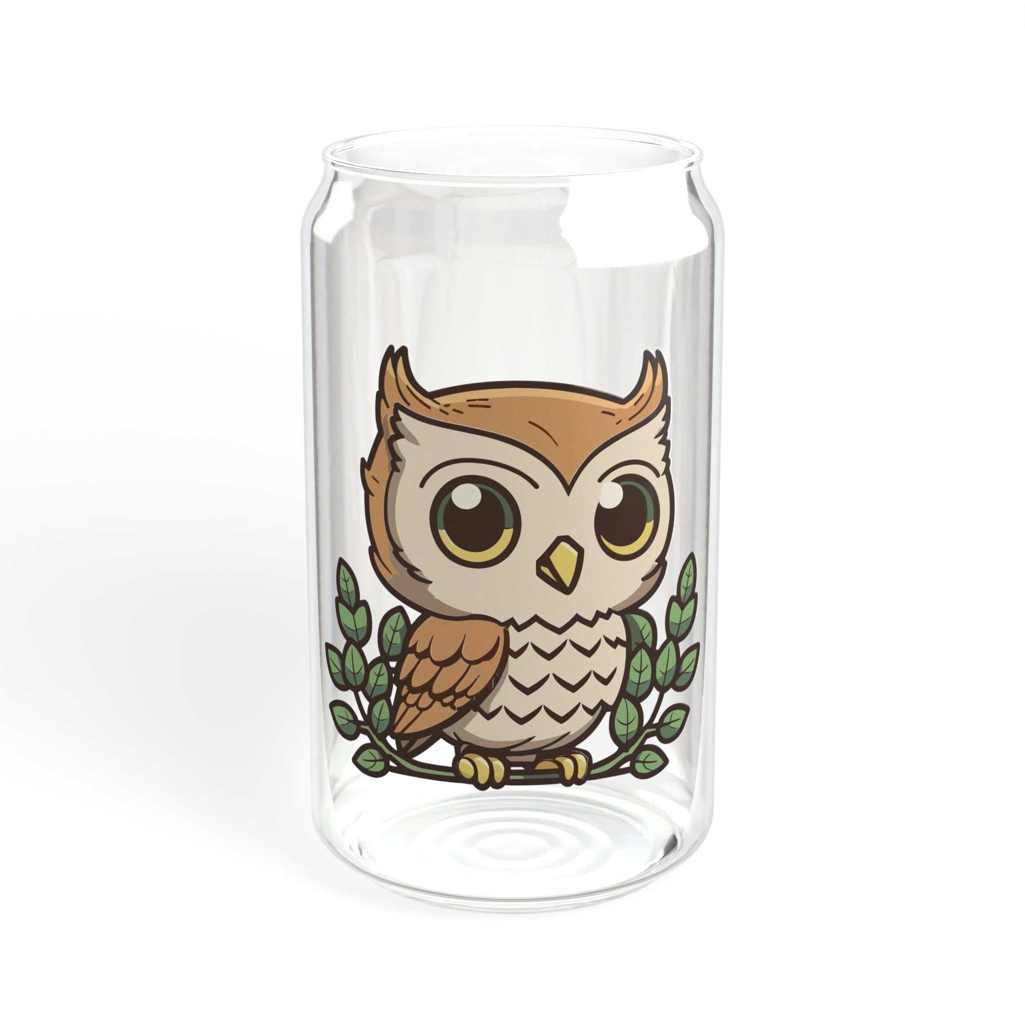 Vibrant 16oz glass with cute owl design, ideal for kids and adults, perfect gift for nature lovers.