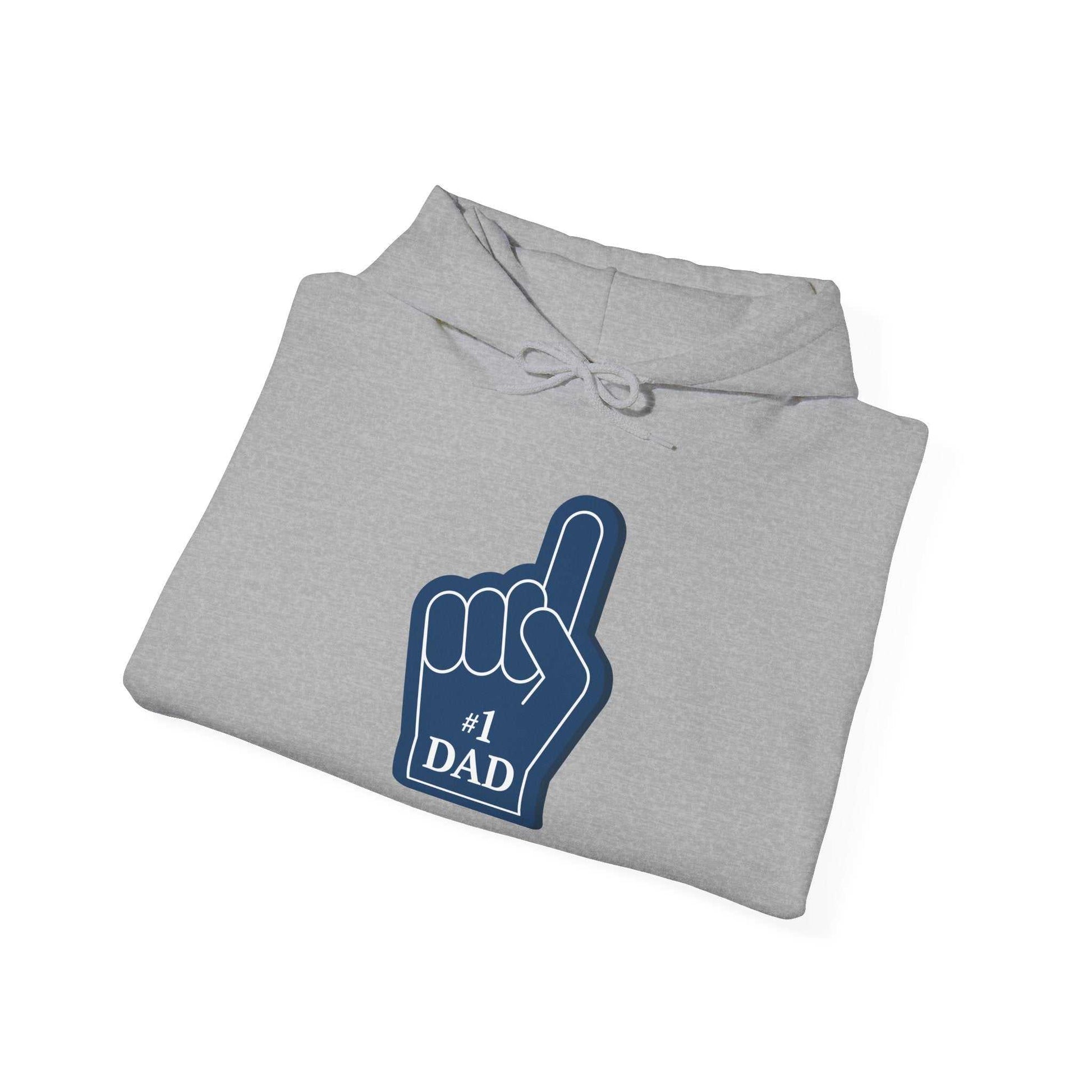 Super Dad Hoodie with #1 Dad graphic, cozy grey sweatshirt for Father's Day.