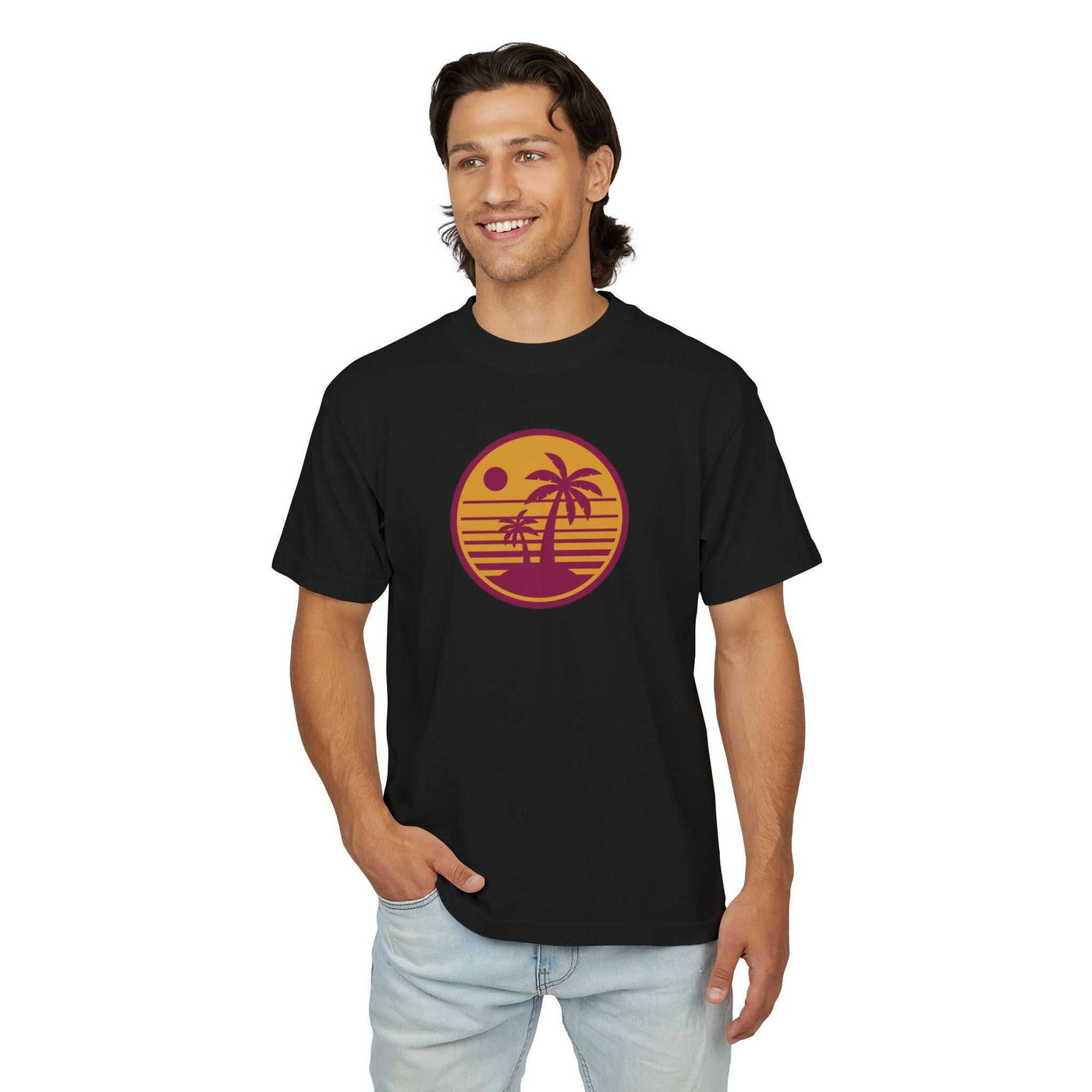 Urban Heavy Tee - Retro Sunset Palm Tree
